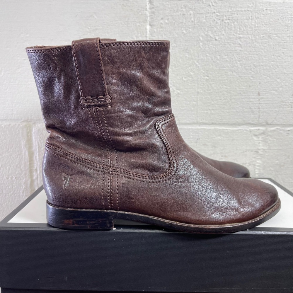 Frye Anna Shortie Brown Leather Pull On Ankle Boots Western Women's Size 7.5 M
